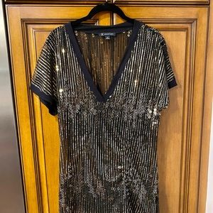INC  Black with  Gold sequins v neck tunic